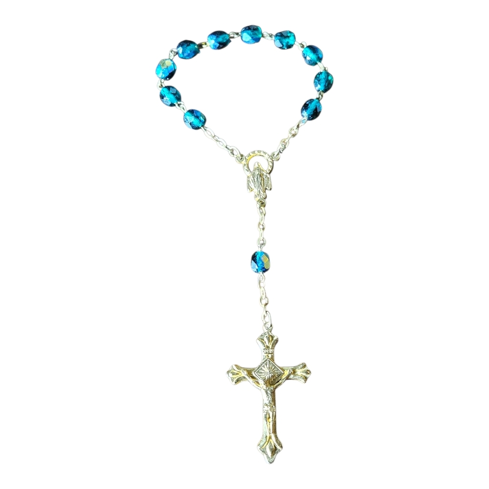 Blue and Gold Beaded Rosary Bracelet